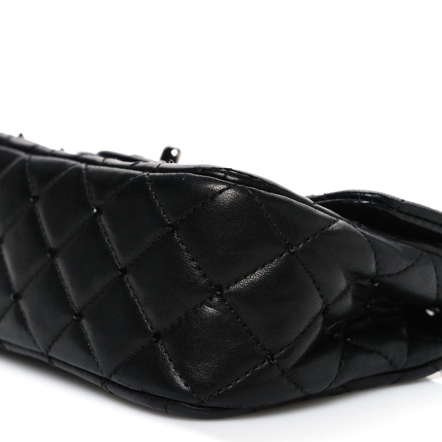 Lambskin Quilted Beaded Extra Mini Rectangular Flap Black