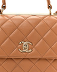 Lambskin Quilted Medium Trendy CC Flap Dual Handle Bag Camel