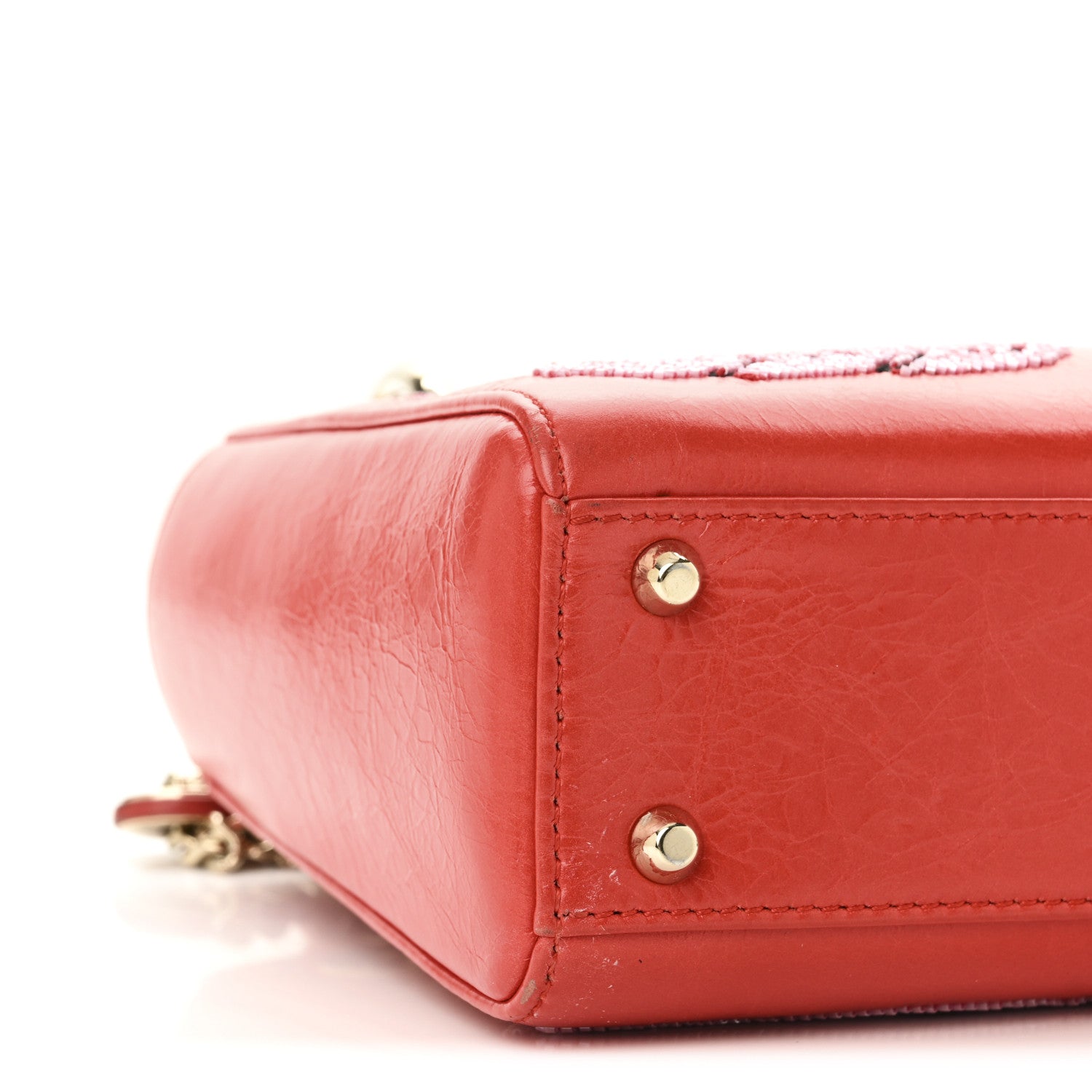 Calfskin Beaded Mini Lady D1OR Rouge Multicolor