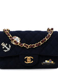 Felt Quilted Paris-Hamburg Charms Mini Rectangular Flap Black Dark Navy