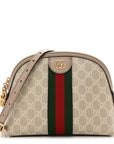GG Supreme Monogram Textured Dollar Calfskin Web Small Ophidia Dome Shoulder Beige Mystic White Oatmeal