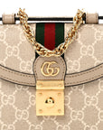 GG Supreme Monogram Textured Dollar Calfskin Web Mini Ophidia Padlock Top Handle Chain Shoulder Bag Beige Mystic White Oatmeal