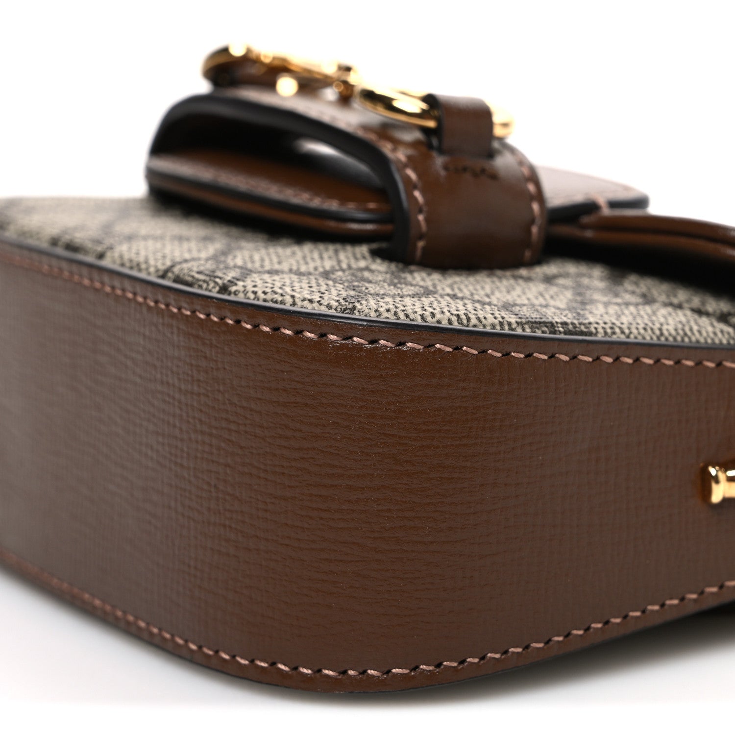 GG Supreme Monogram Azalea Calfskin Web Horsebit 1955 Wallet On Strap Beige Ebony Brown Sugar