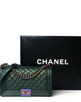 Iridescent Goatskin Quilted Medium Boy Flap Green