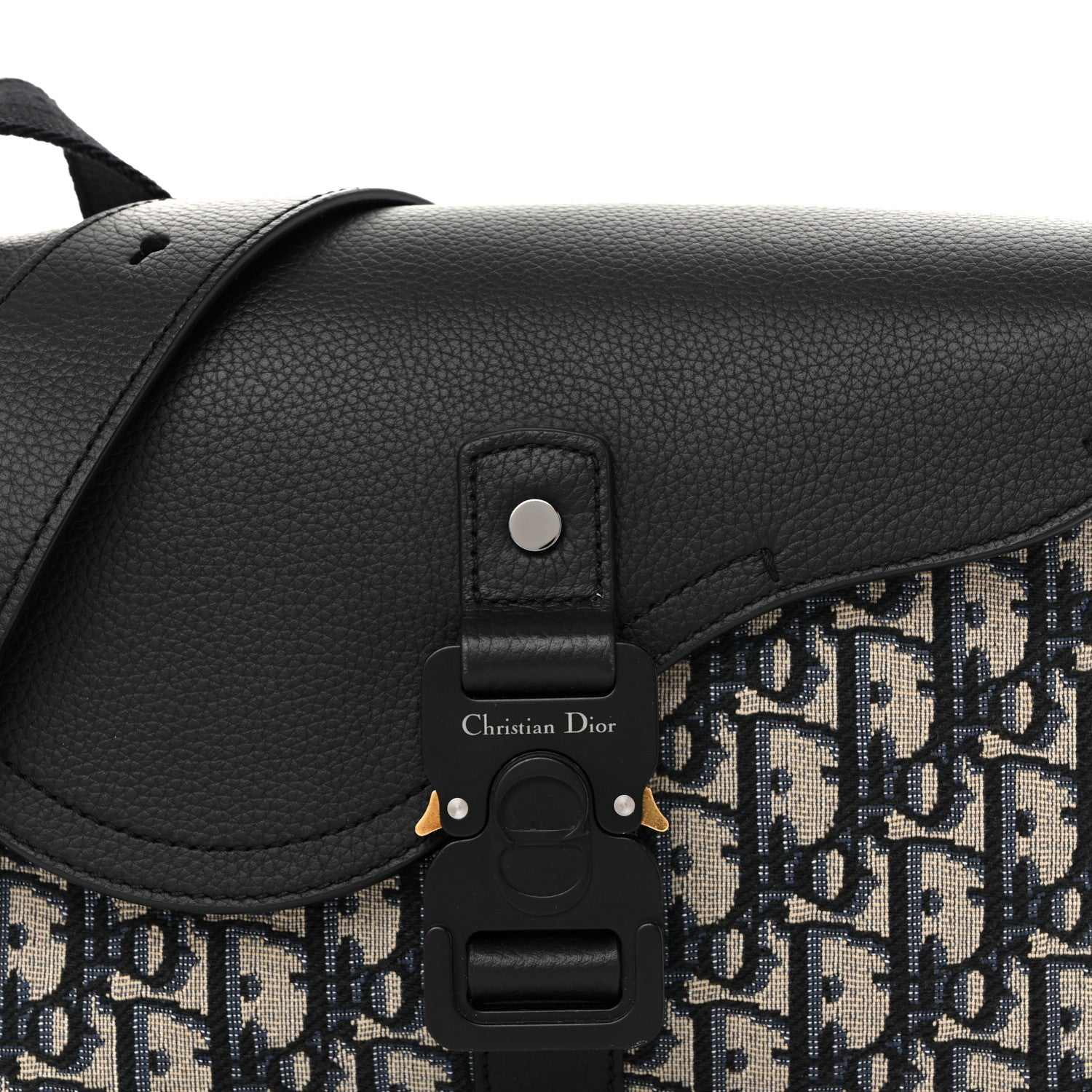 Oblique Jacquard Grained Calfskin Small Saddle Messenger Bag Beige Black
