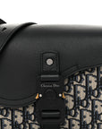 Oblique Jacquard Grained Calfskin Small Saddle Messenger Bag Beige Black