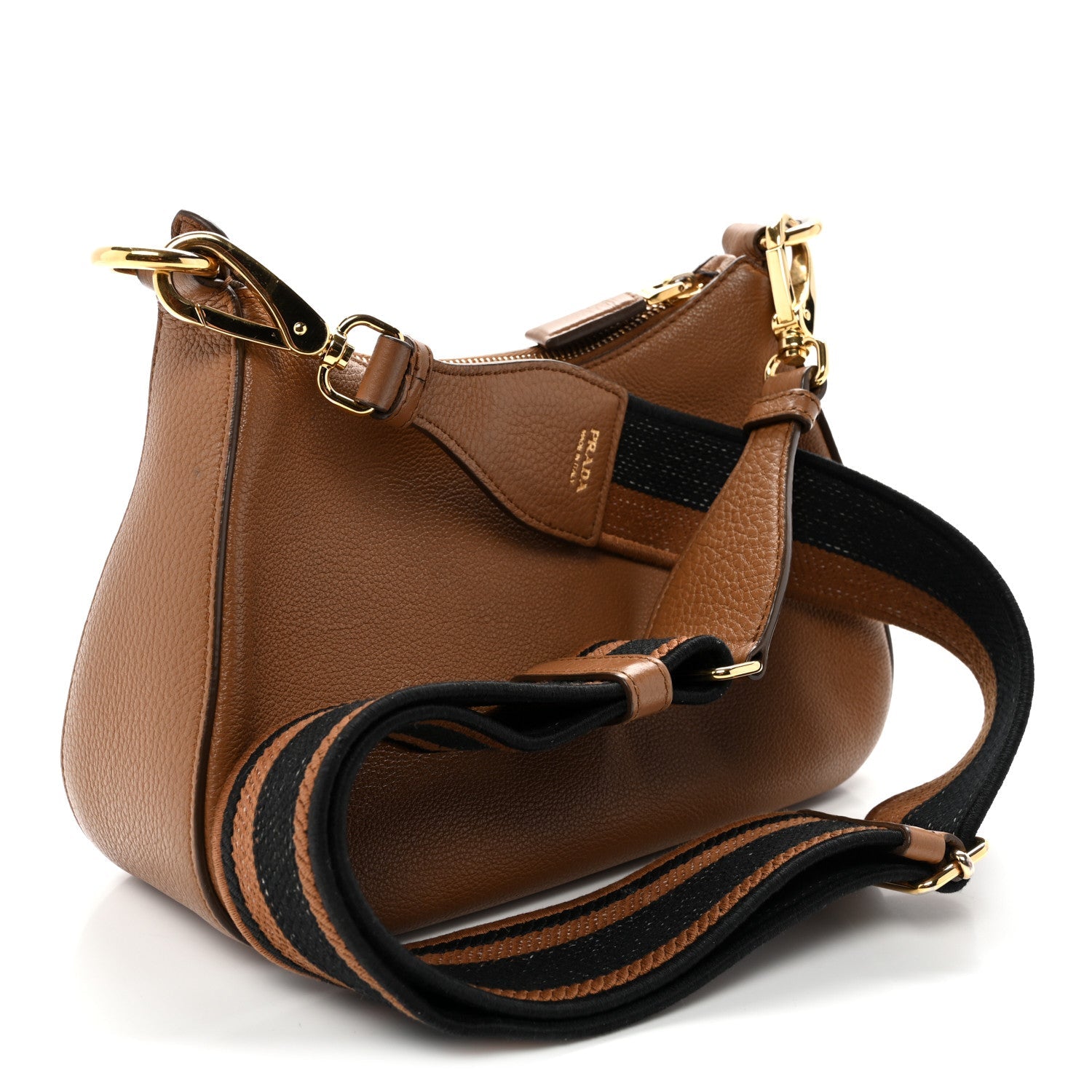 Vitello Daino Soft Zippered Hobo Shoulder Bag Caramel