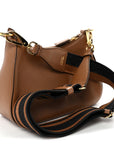 Vitello Daino Soft Zippered Hobo Shoulder Bag Caramel