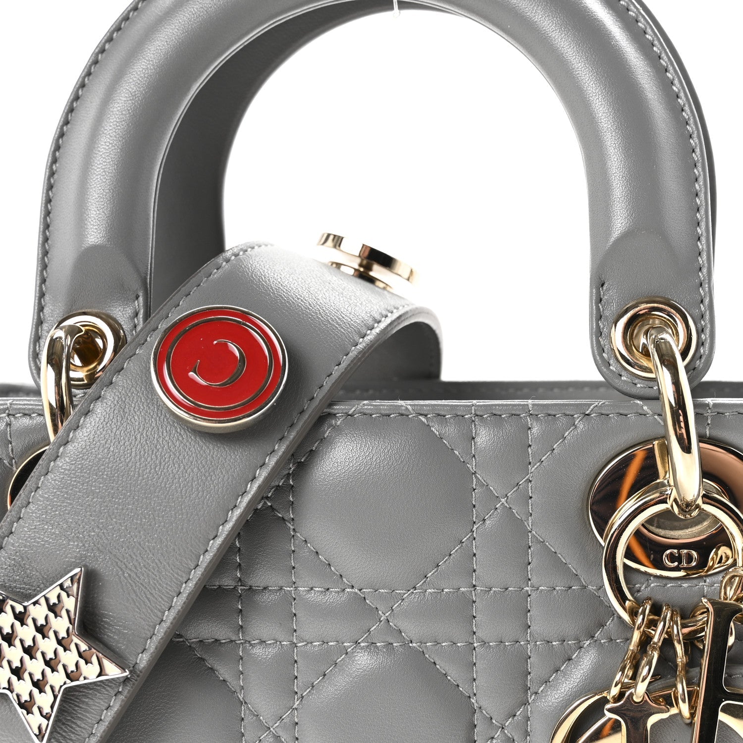 Lambskin Cannage Small My Lucky Badges My Lady D1OR Grey