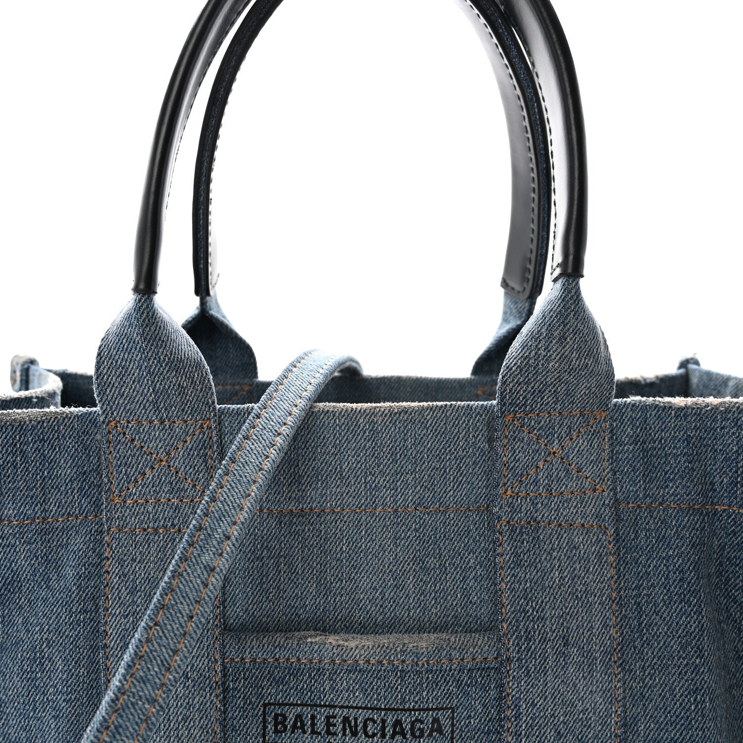 Washed Frayed Denim Logo Small Hardware Tote Blue