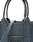 Washed Frayed Denim Logo Small Hardware Tote Blue