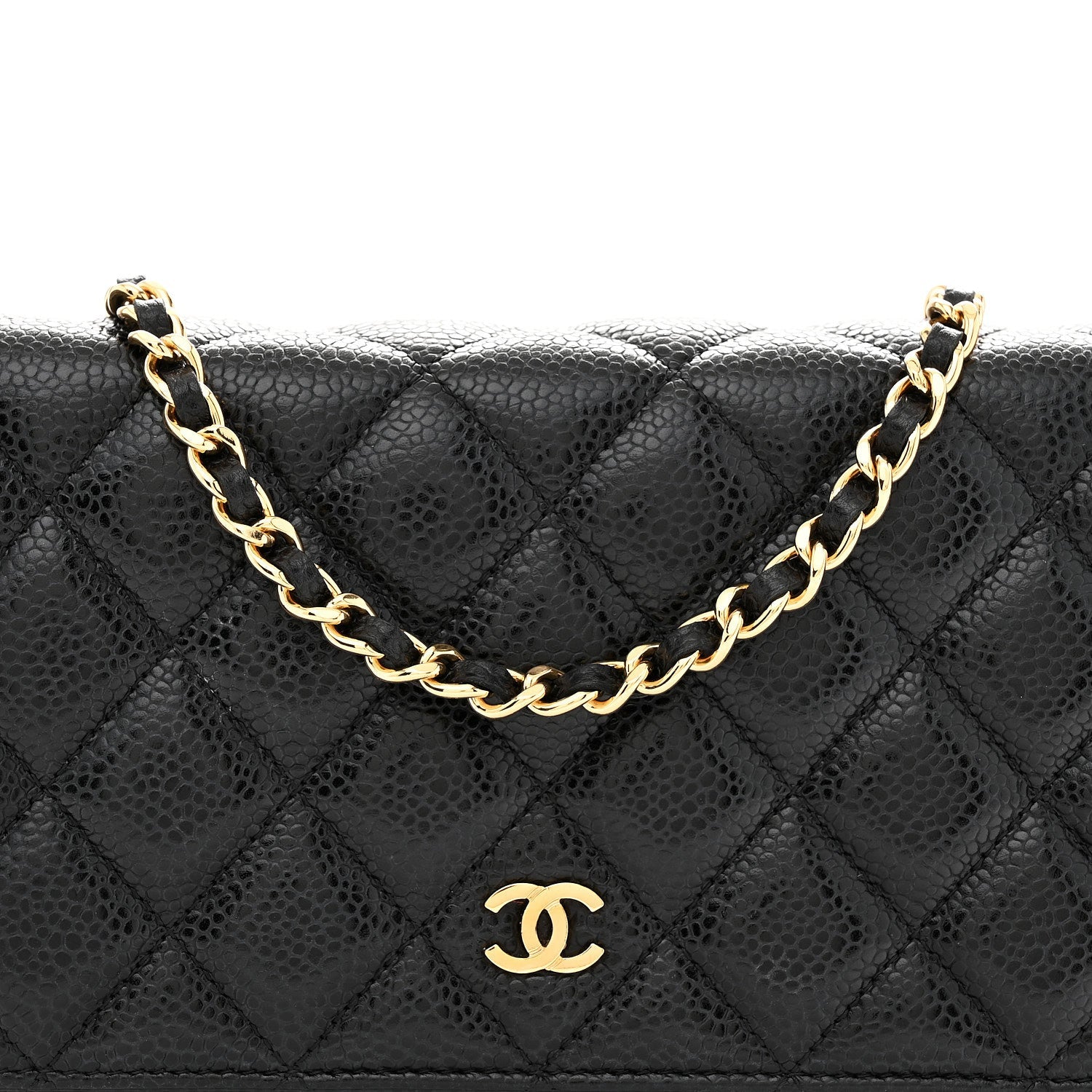 Caviar Quilted Wallet on Chain WOC Black