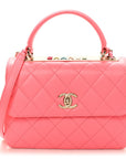 Lambskin Lacquered Quilted Mini Trendy CC Dual Handle Flap Bag Coral Pink