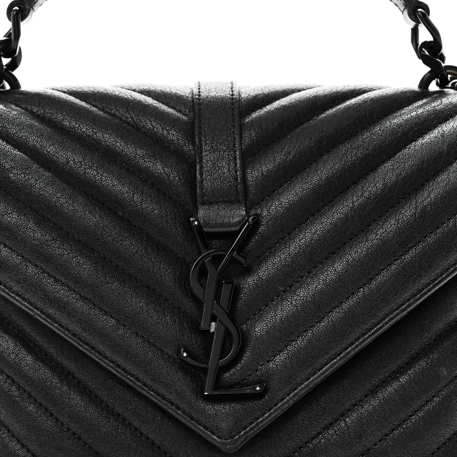 Sheepskin Matelasse Chevron Monogram Monochrome Medium College Bag Black