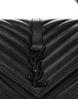 Sheepskin Matelasse Chevron Monogram Monochrome Medium College Bag Black