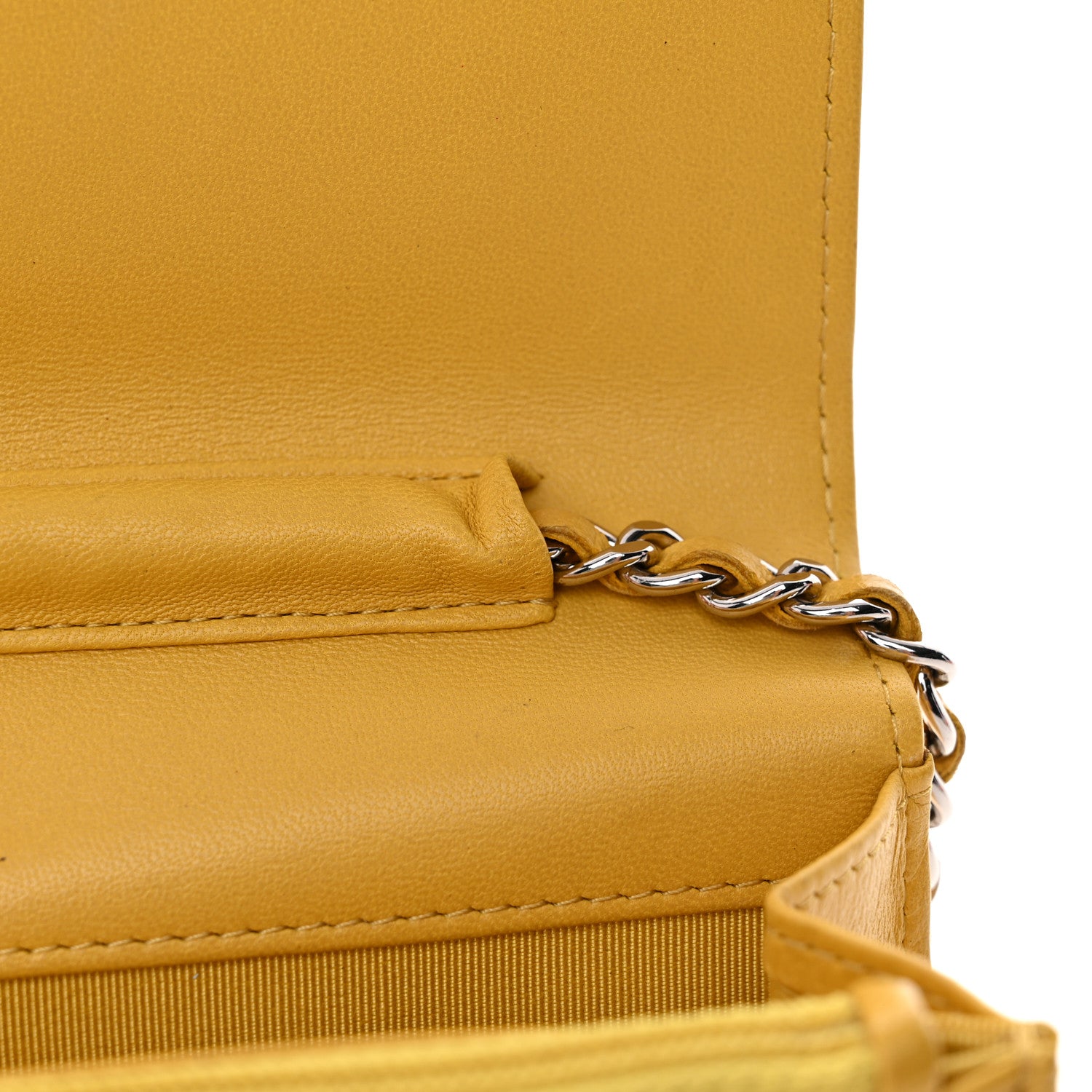 Lambskin Quilted Wallet On Chain WOC Yellow