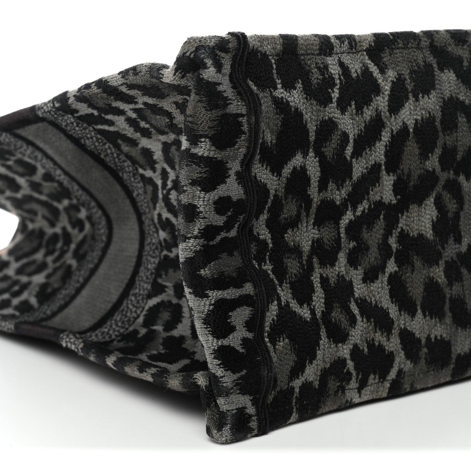 Canvas Mizza Embroidered Large Leopard Book Tote Grey