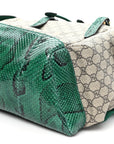 GG Supreme Monogram Snakeskin Ophidia Double Buckle Backpack Brown Green