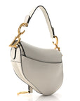 Grained Calfskin Mini Saddle Bag White