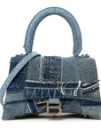 Denim Patchwork Small Hourglass Top Handle Bag Washed Blue
