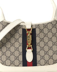 GG Supreme Monogram Azalea Calfskin Web Small Jackie 1961 Hobo Beige Ebony Mystic White