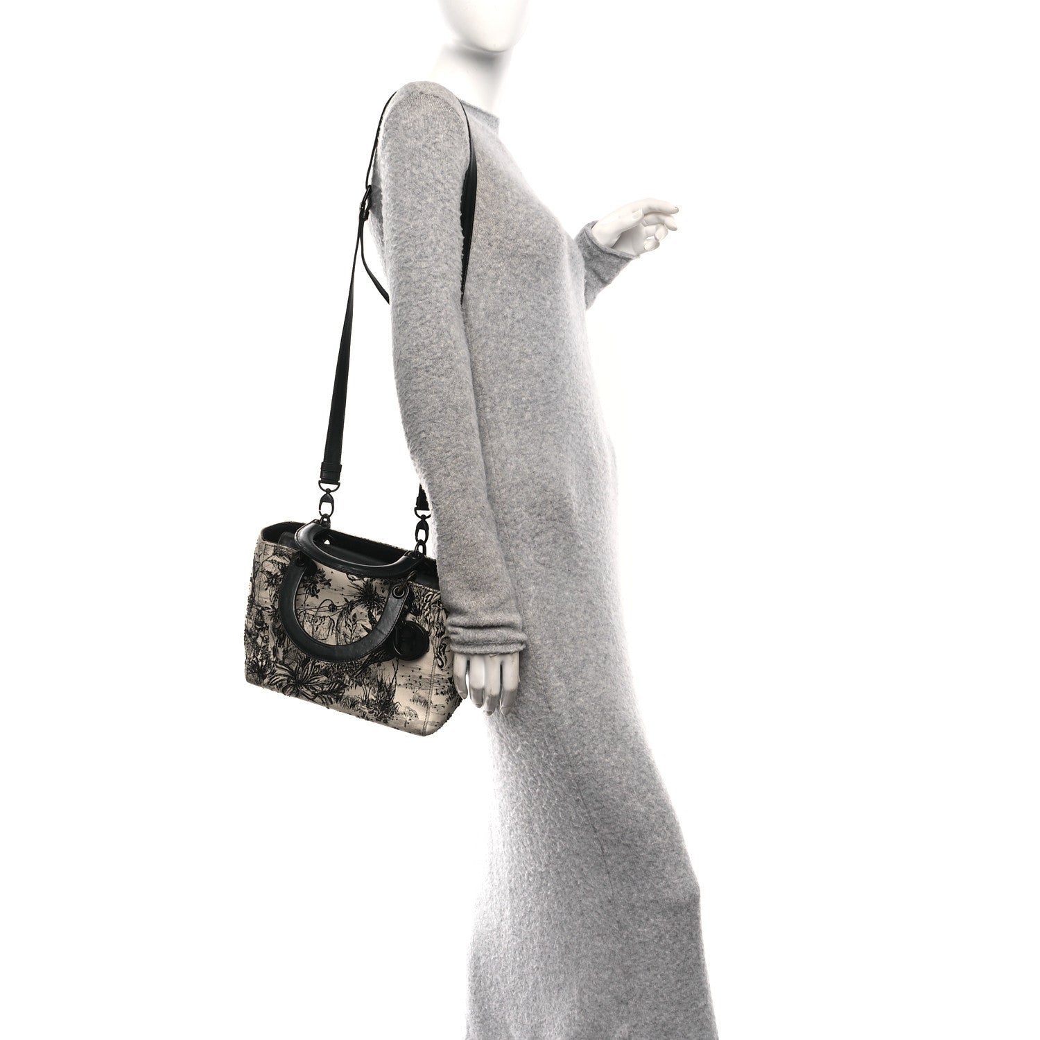 Calfskin Toile de Jouy Carnivora Medium Lady D1OR White Black