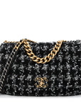 Tweed Quilted Maxi CHNL 19 Flap Black Silver Ecru