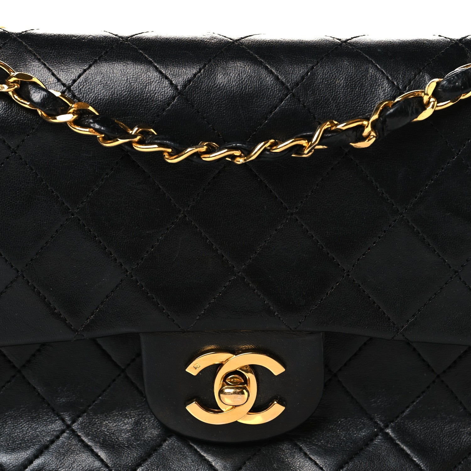 Lambskin Quilted Small Double Flap Black