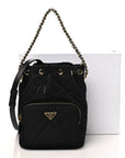 Re-Nylon Saffiano Stitched Duet Bucket Bag Black
