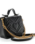 Calfskin Matelasse Mini GG Marmont Top Handle Shoulder Bag Black