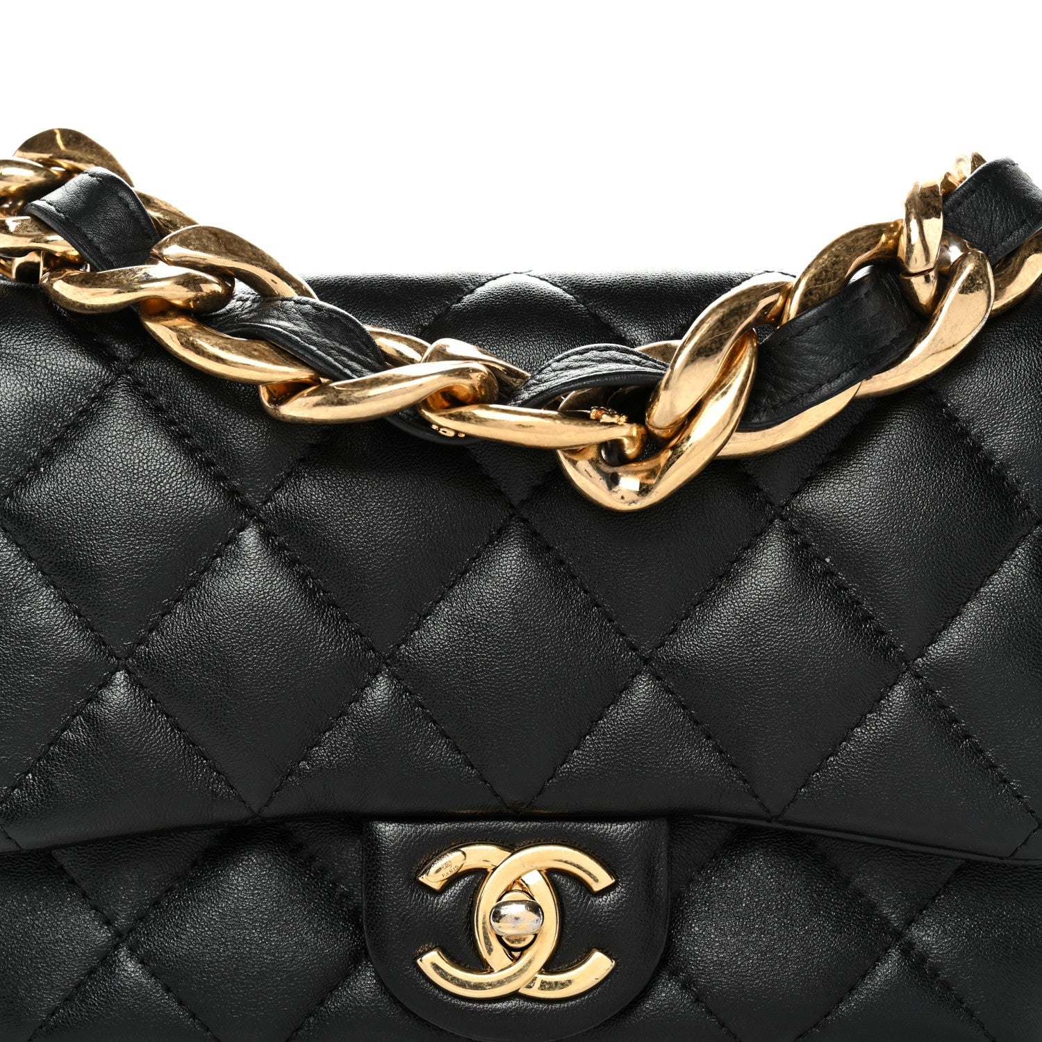 Lambskin Quilted Small Funky Town Flap Black
