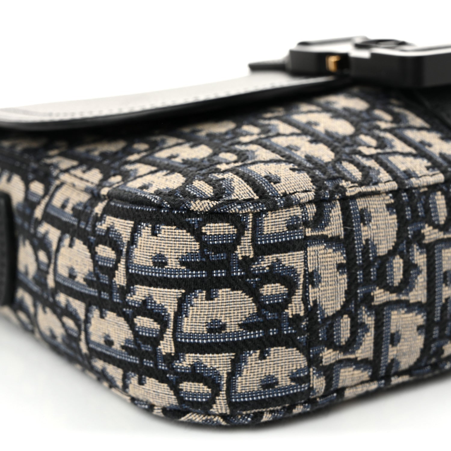 Oblique Jacquard Grained Calfskin Small Saddle Messenger Bag Beige Black