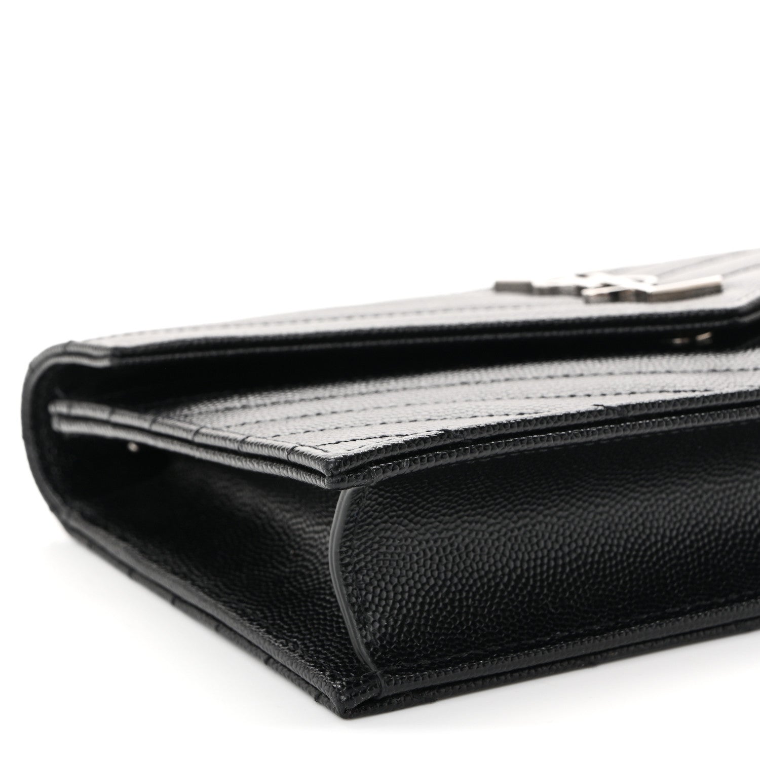 Grain De Poudre Matelasse Chevron Monogram Envelope Chain Wallet Black