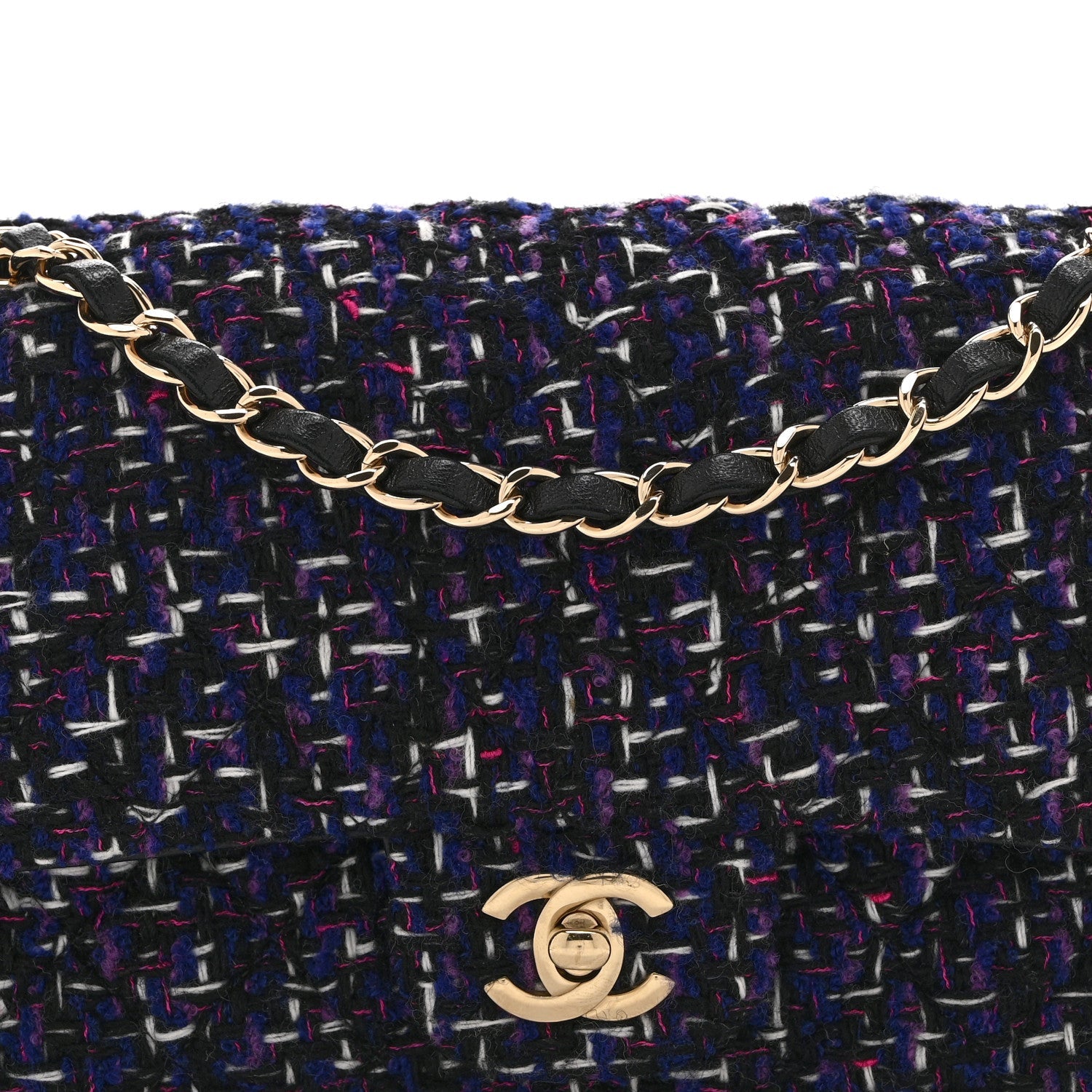 Tweed Quilted Medium Double Flap Dark Purple