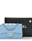 Lambskin Quilted Mini Rectangular Flap Light Blue