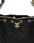 Braided Raffia Calfskin Small CHNL 25 Handbag Black White