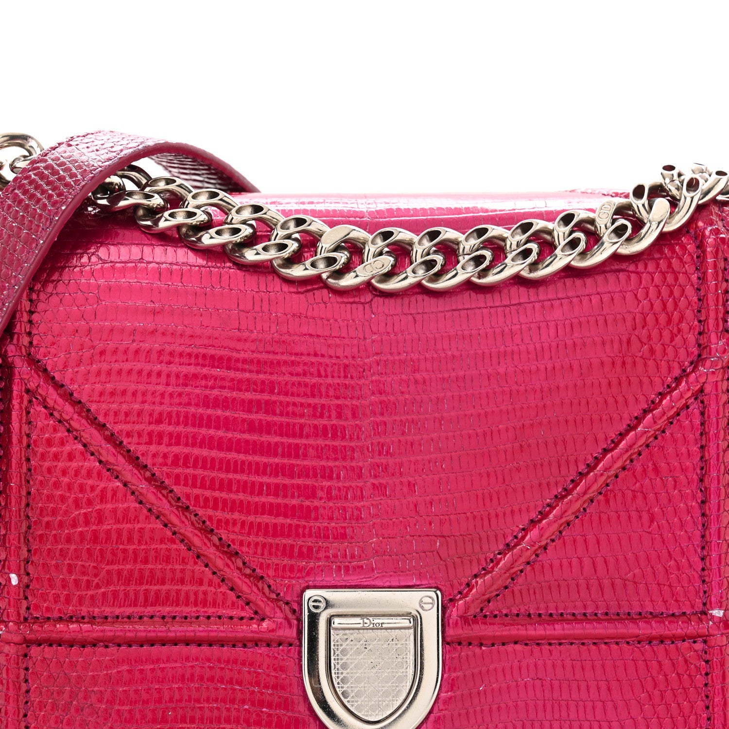 Metallic Lizard Small D1ORama Flap Bag Fuchsia