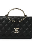 Lambskin Quilted Crystal Handle Wallet On Chain WOC Black
