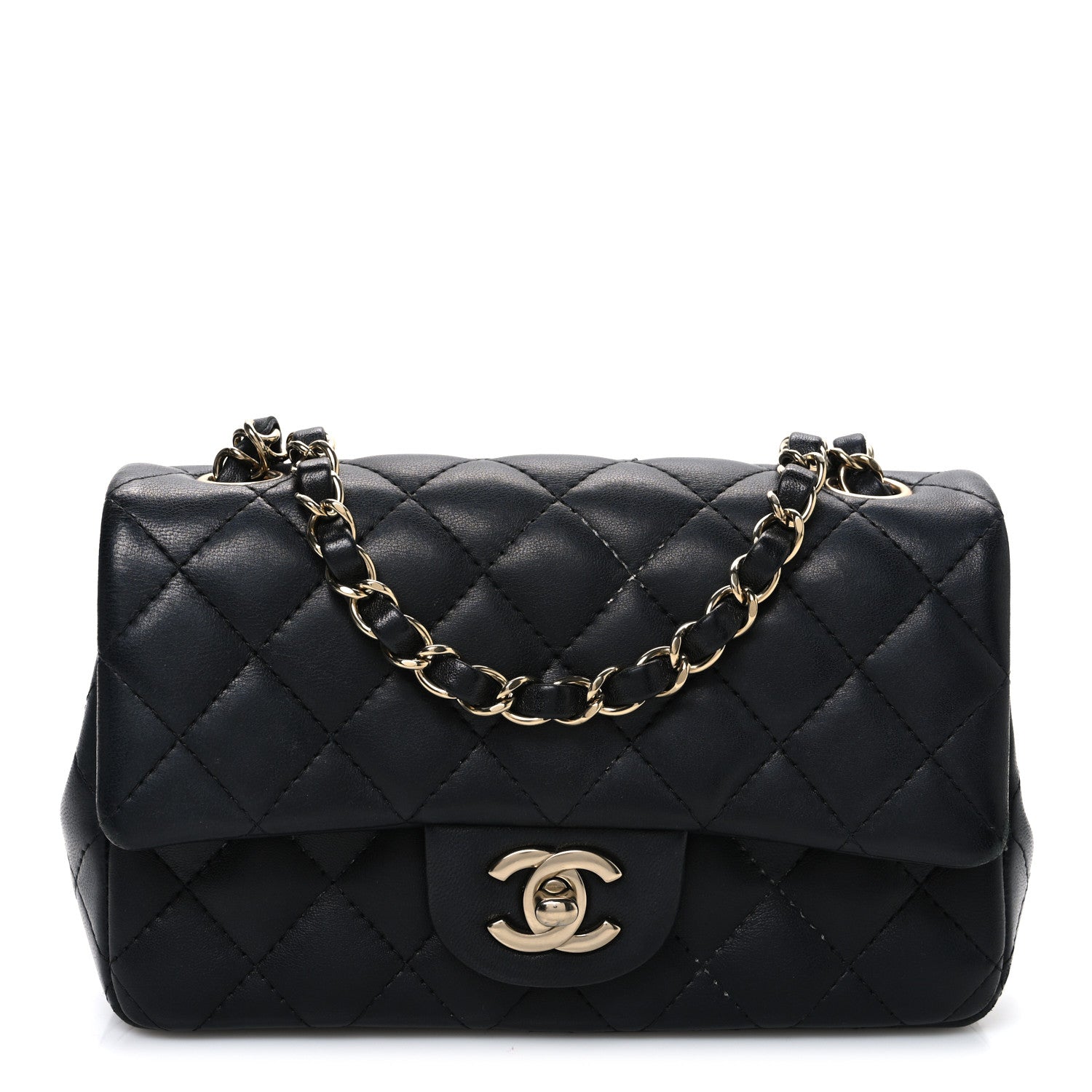 Lambskin Quilted Mini Rectangular Flap Black