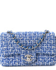 Tweed Quilted Mini Rectangular Flap Blue White