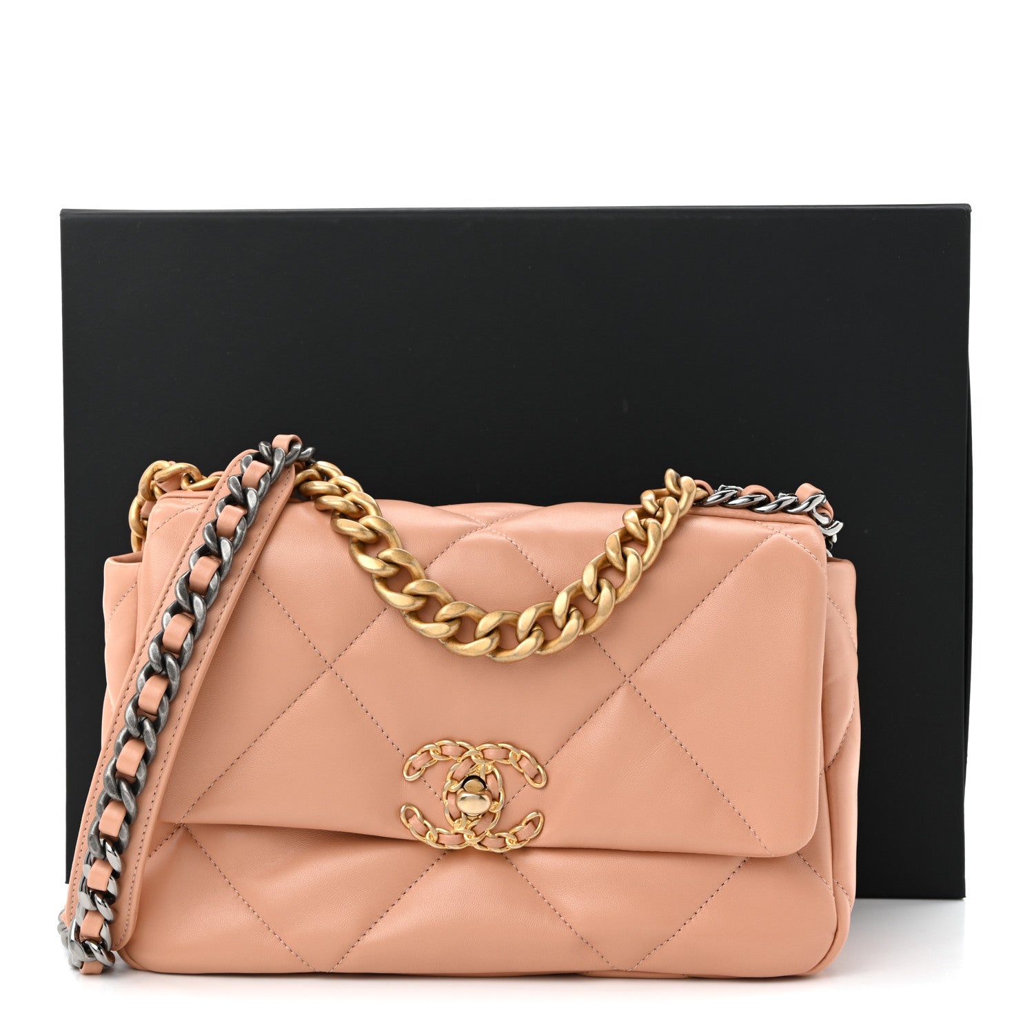 Lambskin Quilted Medium CHNL 19 Flap Beige