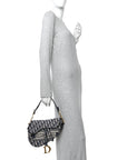 Oblique Embroidered Saddle Bag Blue