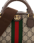 GG Supreme Monogram Textured Dollar Calfskin Web Mini Ophidia Top Handle Bowler Bag Beige Ebony New Acero