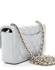 Lambskin Quilted Extra Mini Rectangular Flap Light Blue