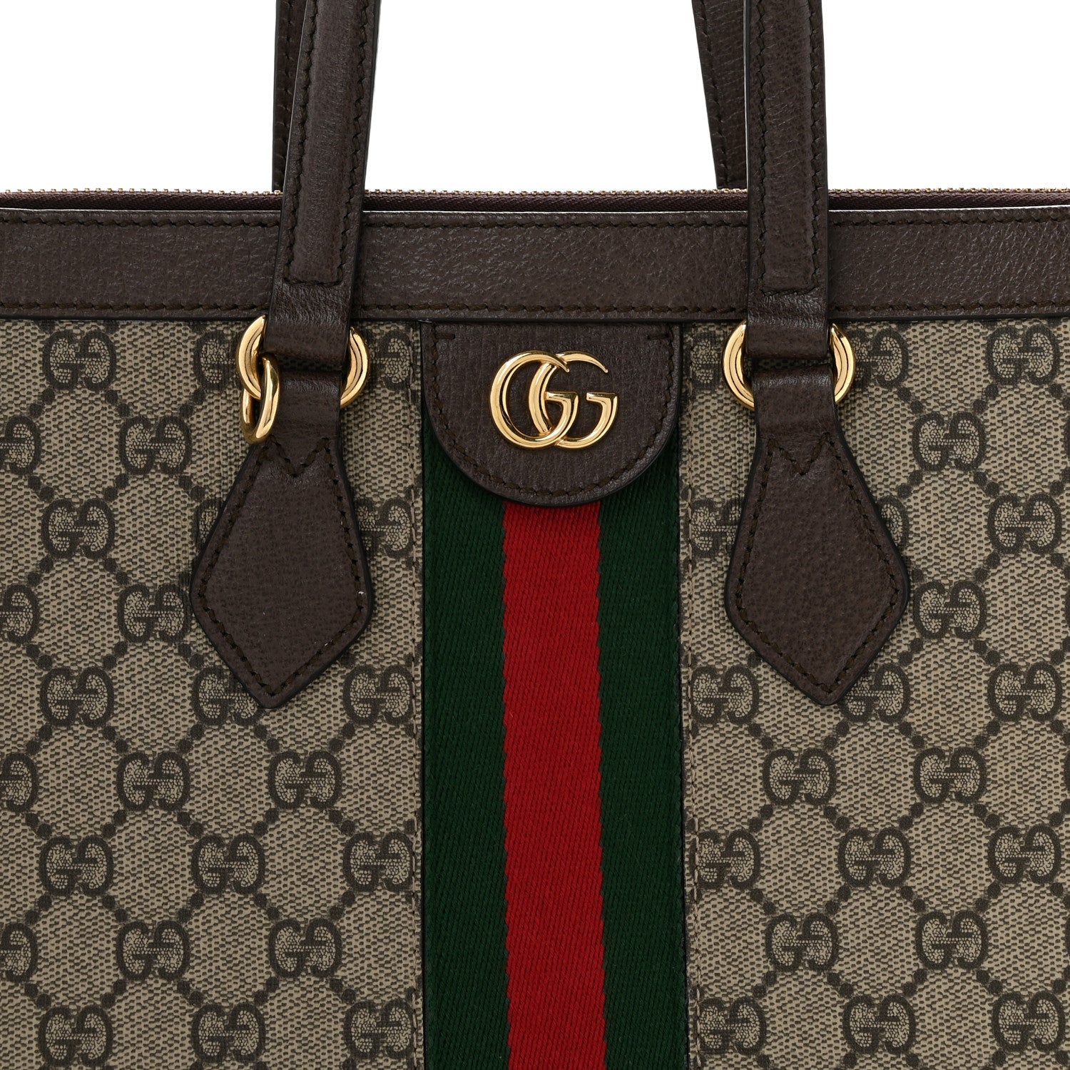 GG Supreme Monogram Web Medium Ophidia Tote Bag Brown
