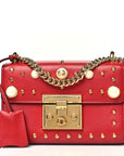 Calfskin Studded Small Padlock Shoulder Bag Hibiscus Red