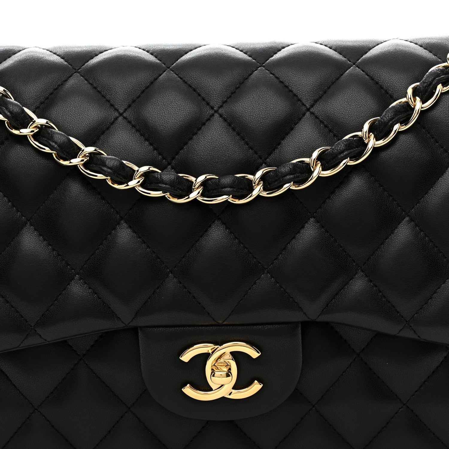 Lambskin Quilted Jumbo Double Flap Black