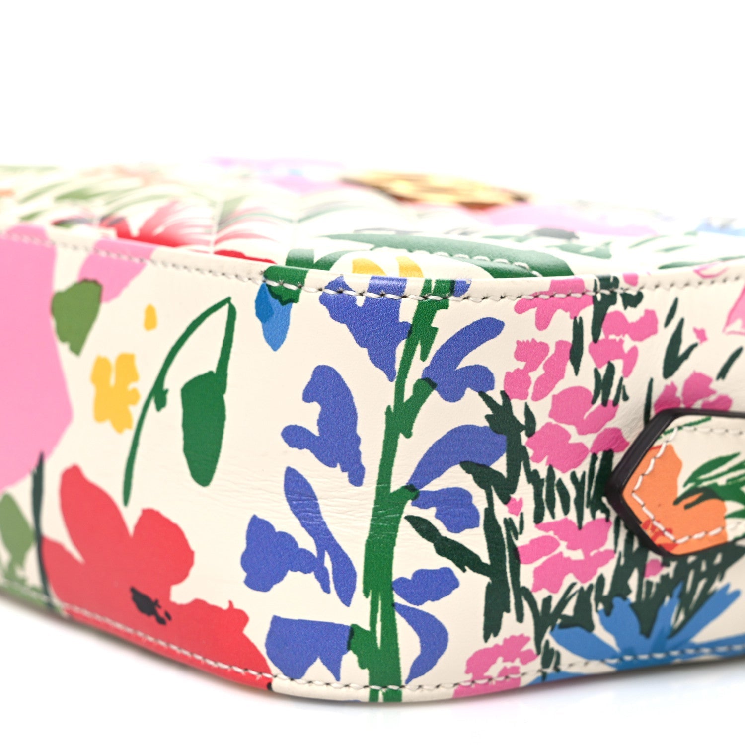 X KEN SCOTT Calfskin Matelasse Floral Print Mini GG Marmont Chain Shoulder Bag Ivory Pink
