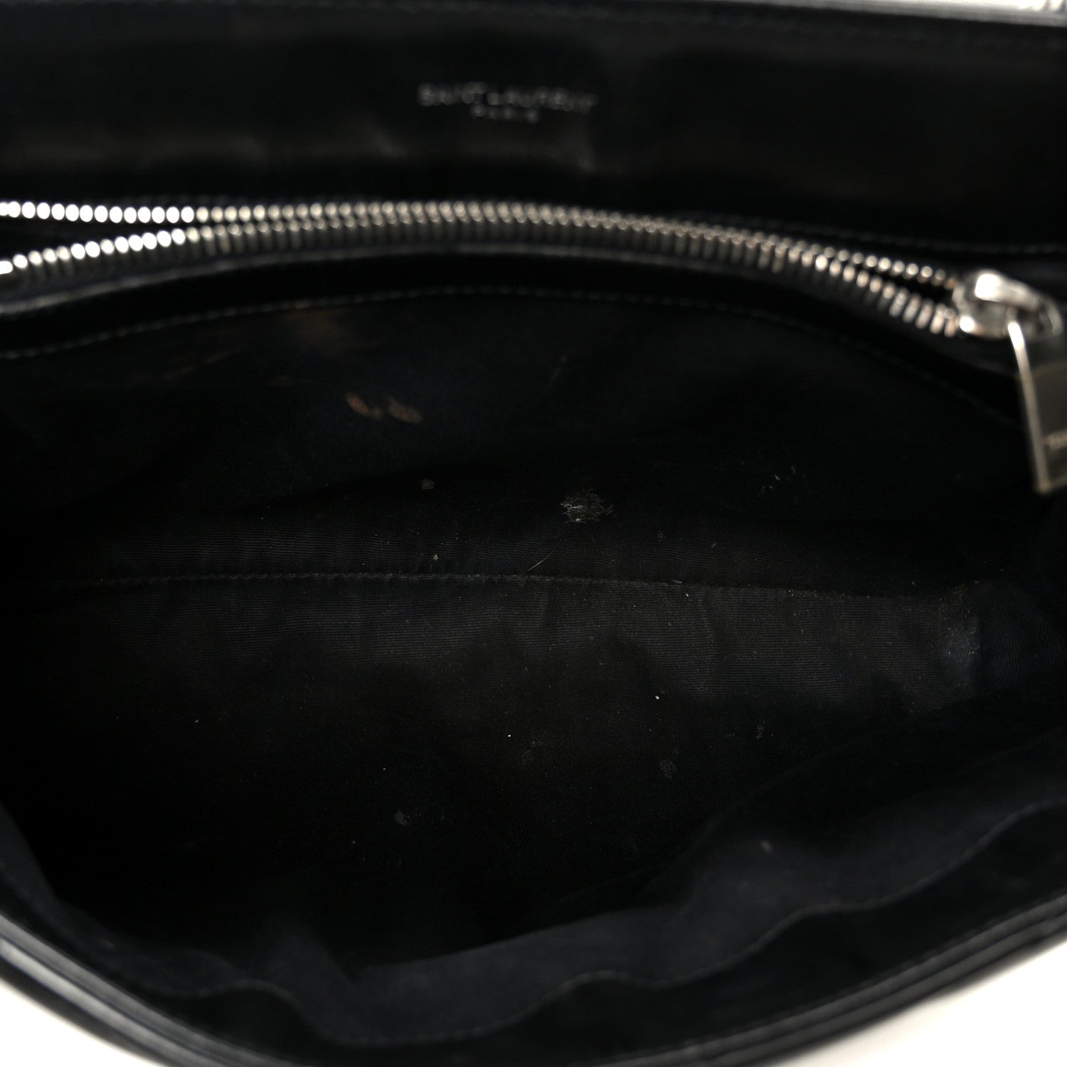 Calfskin Y Quilted Monogram Medium Loulou Chain Satchel Black