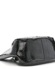Calfskin Crocodile Embossed Greca Goddess Tote Bag Black